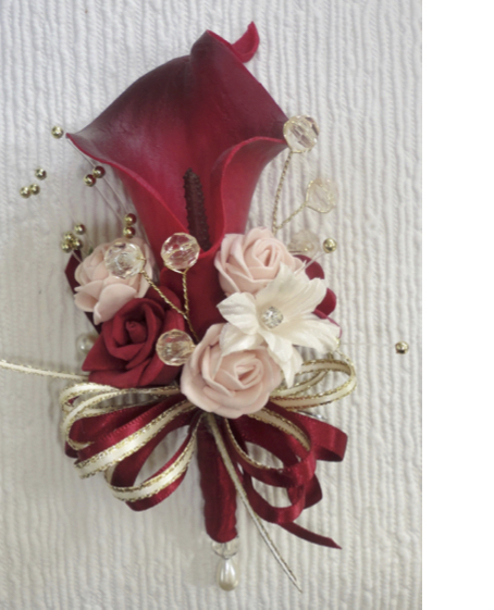 Cherry Red, Gold & Blush Calla Lily Corsage